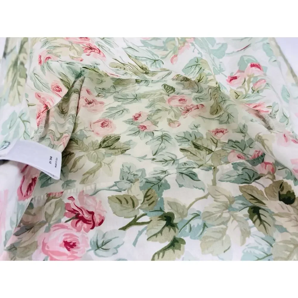 Vntge Laura Ashley KING Cottage Rose Set 2 Ruffled Pillow Shams Green Pink Cases